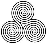 Three equal-size circles made of spirals, woven into each other