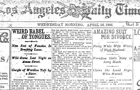 Mainstream media coverage of the Azusa Street Revival. [Public domain] via <a target="_blank" href="http://commons.wikimedia.org/wiki/File%3A026_la_times.gif">Wikimedia Commons</a>.