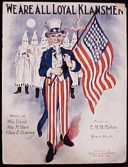 Teaching American minority religions through the lens of religious intolerance. Image: Cover of sheet music for the song, "We are all Klansmen" (1923). By Bcrowell at en.wikipedia [Public domain], from <a target="_blank" href="http://commons.wikimedia.org/wiki/File:Klan-sheet-music.jpg">Wikimedia Commons</a>