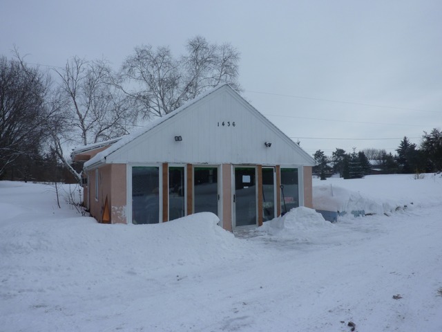 Snow-covered exterior of the Minnesota Hindu Milan Mandir