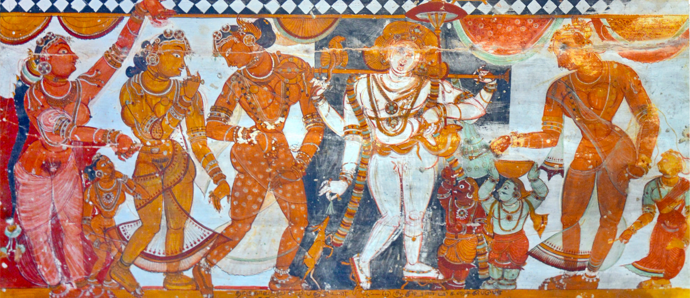 detail of a ceiling mural at Shivakamasundari temple in Chidamnaram
