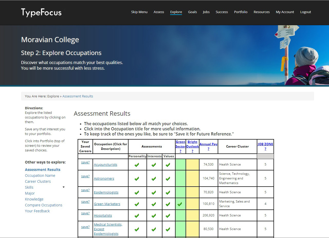 TypeFocus's Explore Occupations webpage