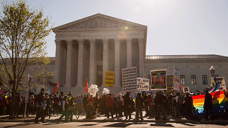 Protestors for and against same-sex marriage outside the US Supreme Court on 