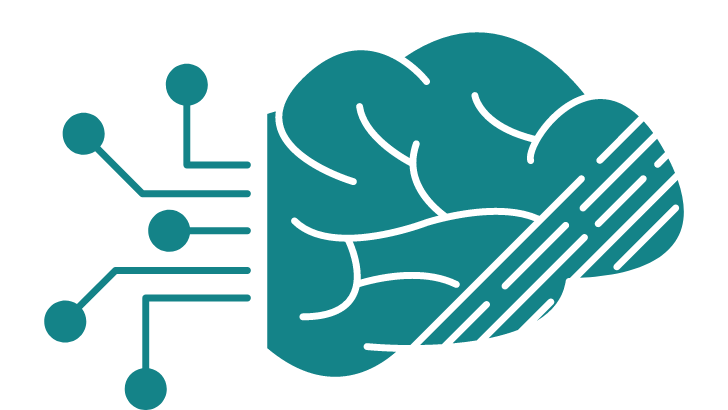 icon graphic of a stylized brain with digital spokes emerging from it