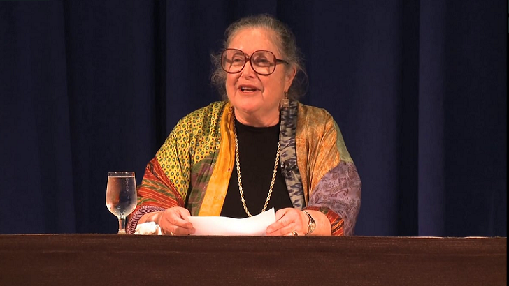 Wendy Doniger delivering her 2015 Haskins Prize Lecture on May 8, 2015, in Philadelphia, PA