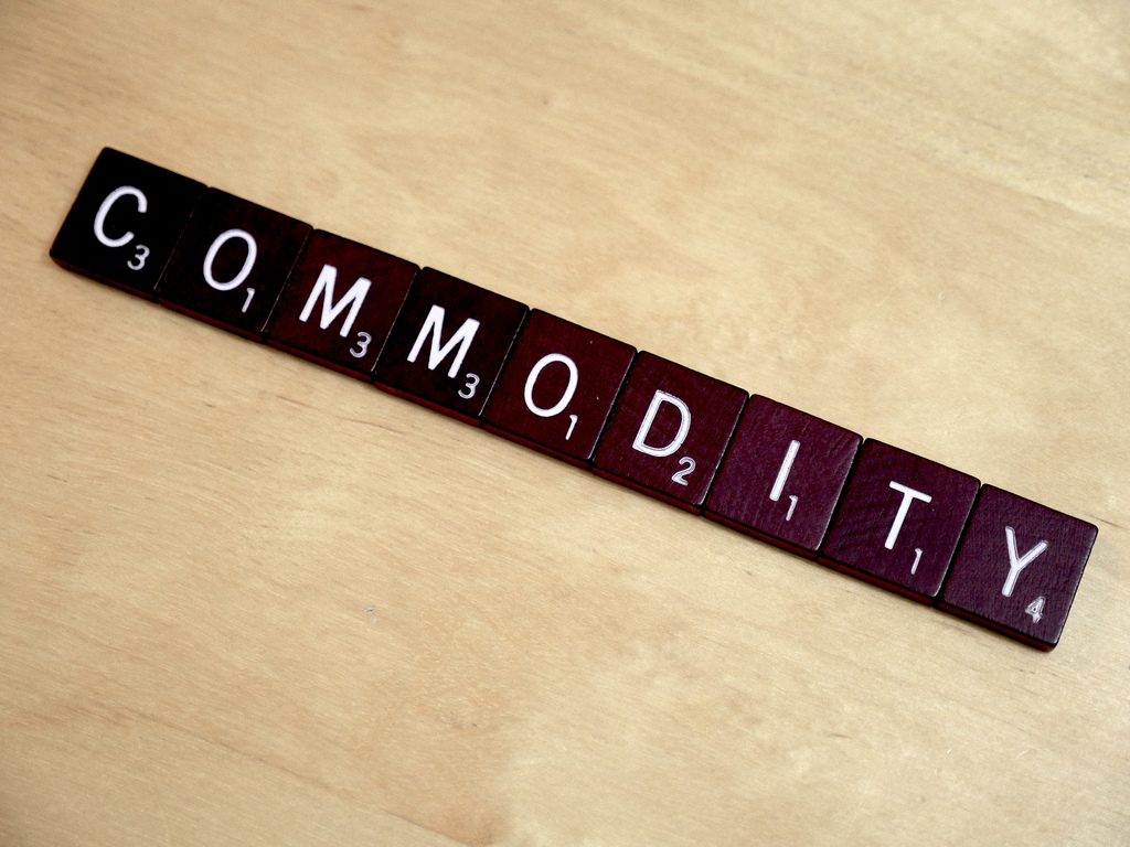 "Commodity" spelled out in Scrabble