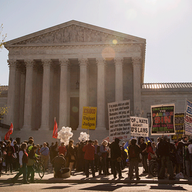 Protestors for and against same-sex marriage outside the US Supreme Court on 