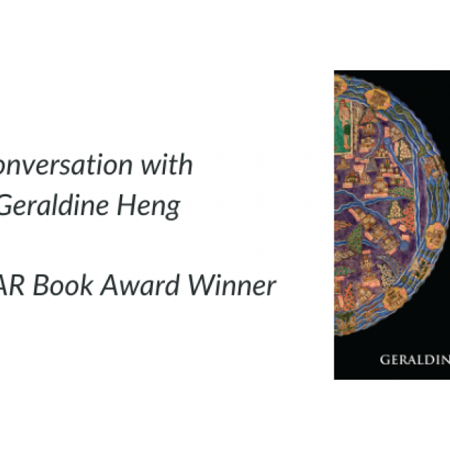 Text of image: "Conversation with Geraldine Heng, 2019 AAR Book Award Winner" with cover of Heng's book, "The Invention of Race in the European Middle Ages" 