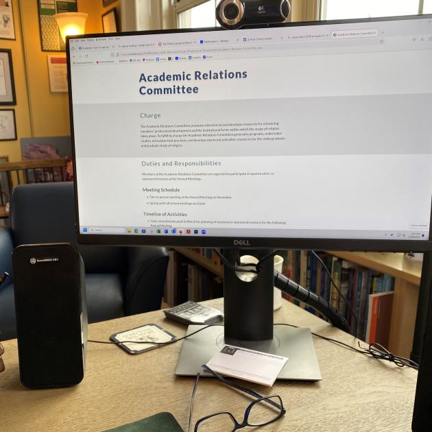 Desktop computer screen showing the webpage for AAR's Academic Relations Committee, blue text on a white screen