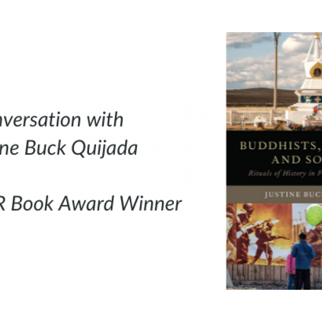 Image that reads "Conversation with Justine Buck Quijada, 2020 Book Award Winner" with a cover of her book next to it
