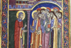 Illuminated manuscript page, Mary Magdalene announcing the Resurrection to the Apostles, St. Albans Psalter, 12th century